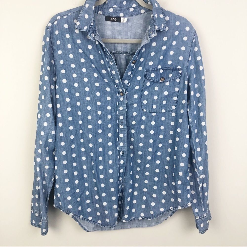 BDG Blue Polka Dot Button Down Shirt